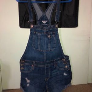 Bethany Mota Women’s Denim Ripped Overall Shorts